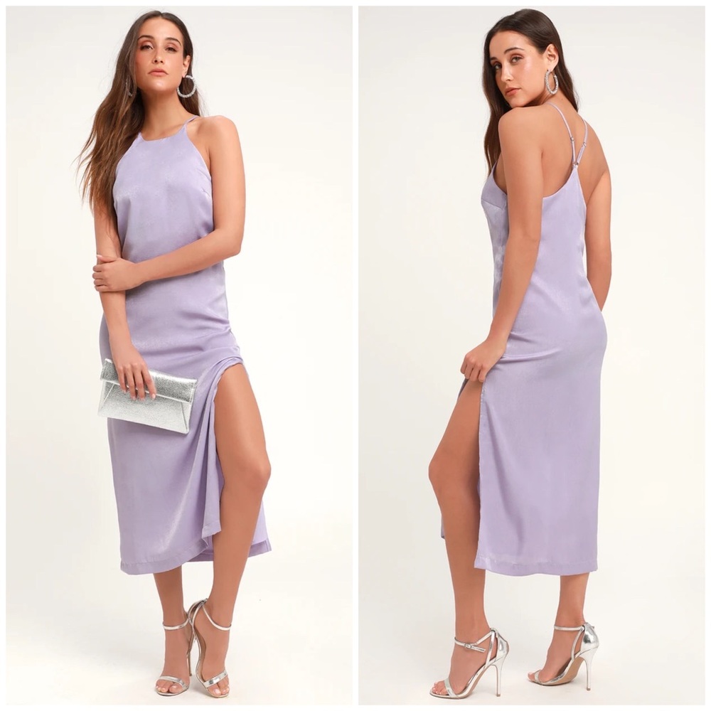 Lulus savona lavender satin midi dress